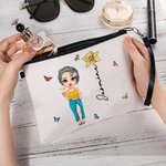 Personalised Cute Beach Girl Birth Flower Makeup Bag with Name Beach Travel Accessories Wedding Birthday Party Gift for Her