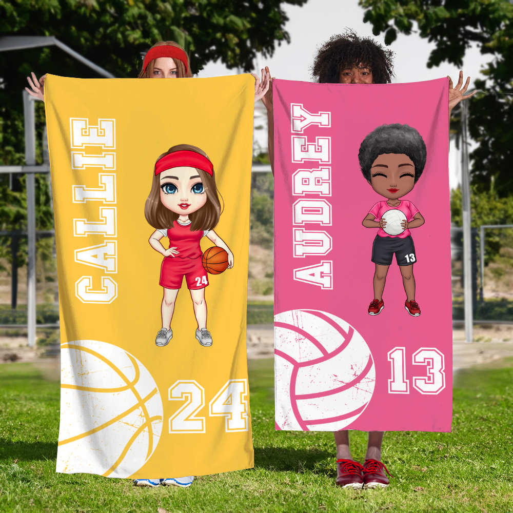 Toalla de playa personalizada de fútbol y voleibol con nombre y número regalo esencial para los amantes de los deportes de pelota