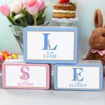 Personalized Peter Rabbit Plaid Biscuit Tin Box with Name and Initial Easter Party Storage Accessories Gift for Kids
