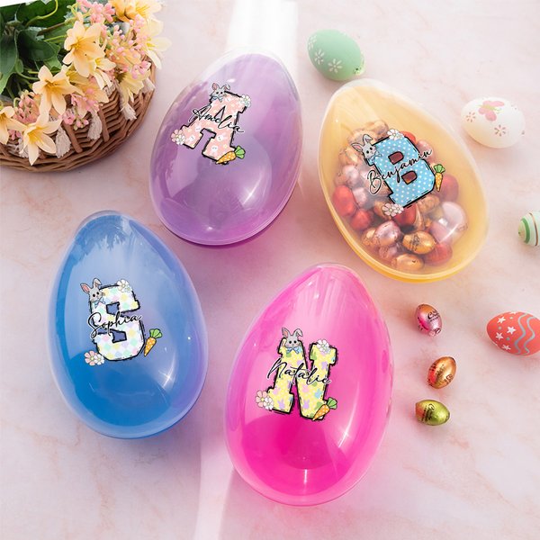 Personalised Cute Easter Bunny Initial Carrot Fillable Easter Egg with Name Easter Party Favor Gift for Boys Girls