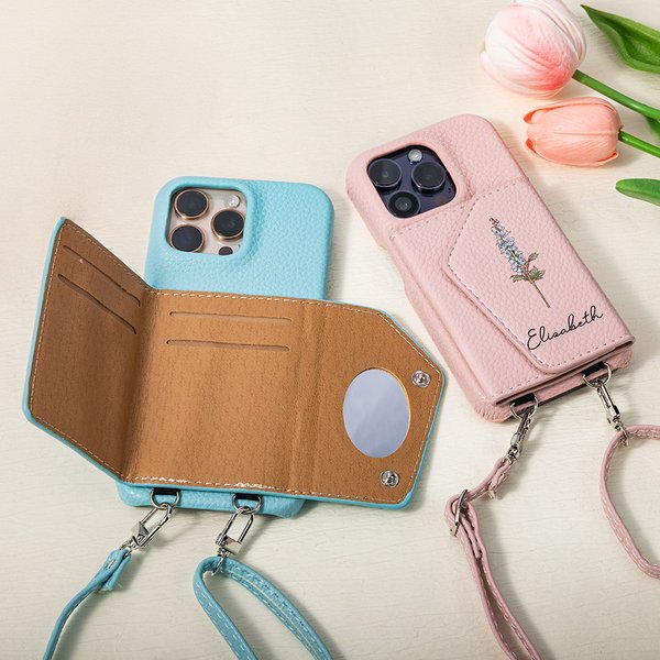Etui de téléphone en cuir pour iPhone avec longue bandoulière et porte-cartes Cadeau d'anniversaire pour les femmes et les filles