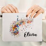 Personalised Sheet Music Notes Cosmetic Bags with Name and Wrist Strap Birthday Gift for Music Lover Teacher