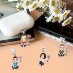 Personalized Cartoon Character Birth Flower Anti-Dust Plug Charm Accessory for iPhone Android Type-C Birthday Gift for Friends Family