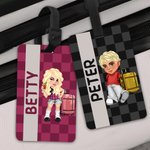Personalized Y2K Cartoon Character Colorful Plaid Luggage Tag with Name Travel Accessories Birthday Gift for Women Men Y2K Lovers