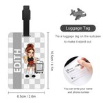 Personalized Y2K Cartoon Character Colorful Plaid Luggage Tag with Name Travel Accessories Birthday Gift for Women Men Y2K Lovers