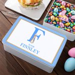 Personalized Peter Rabbit Plaid Biscuit Tin Box with Name and Initial Easter Party Storage Accessories Gift for Kids