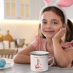 Personalised Happy Easter Bunny Egg 12oz Enamel Mug with Name Easter Party Birthday Gift for Kids Family