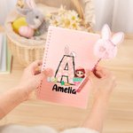 Personalized Easter Eggs Cartoon Character Spiral Notebook and Pom Pom Pen Set with Initial and Name Back to School Easter Gift for Boys Girls