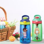 Personalisierte Cartoon Character Name 475 ml Kind Wasserflasche mit Strohhalm und Spill-Proof-Deckel Geburtstag zurück zu Schule Geschenk für Mädchen