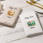Personalized Sleeping Bunny in A Basket Linen Reusable Napkin with Name Table Decor Easter Housewarming Gift for Family