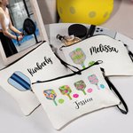 Bolsa de maquillaje de lino personalizada con nombre y cremallera para amantes del pickleball