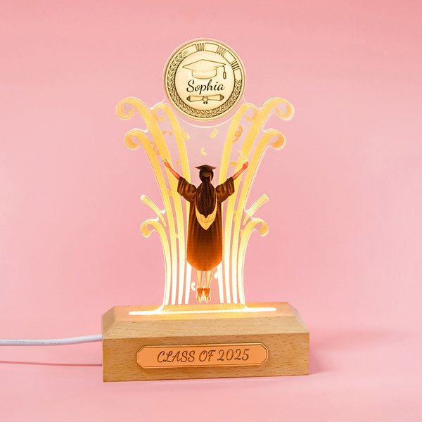 Graduation LED Night Light, Wood Base Souvenir Gift