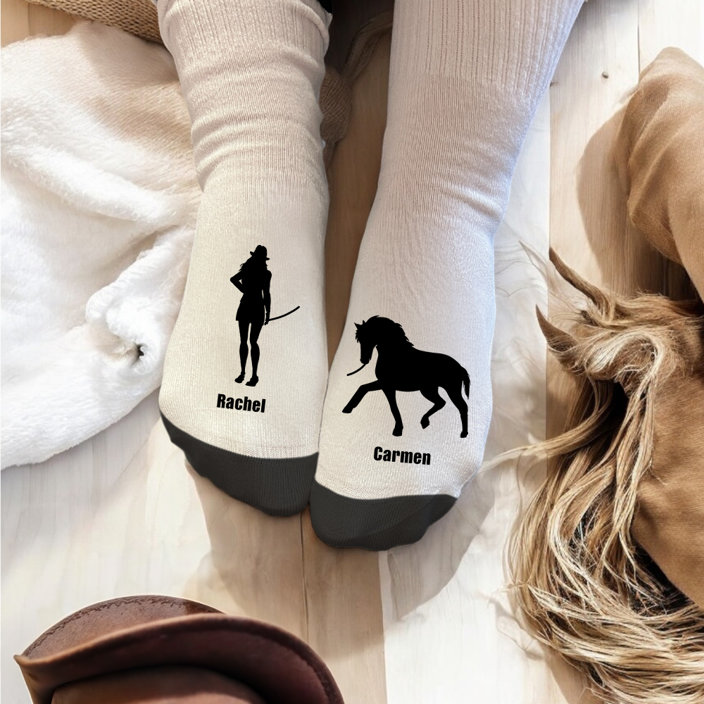Chaussettes personnalisées avec le nom du cheval et de son propriétaire Cadeau d'anniversaire pour les amoureux du cheval
