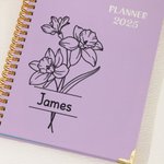 Henkilökohtainen linja syntymä kukka nimi 2025 Planner A5 Notebook viikoittain kuukausittain suunnittelu sivut ja välilehdet uusi vuosi syntymäpäivälahja kollegoille ystävät