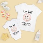 Ensemble T-shirt et Onesie pour bébé 100% coton avec motif d'éléphant personnalisé Notre premier cadeau de fête des mères pour le nouveau-né et la nouvelle maman