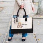 Gepersonaliseerde Vlinder Cartoon Zakelijk Vrouw Canvas Tas met Naam en Tekst Verjaardag Waardering Kantoorgeschenk voor Collega's Leiders