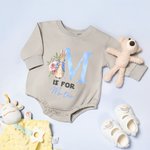 Gepersonaliseerd aquarel bloemen Bunny initiaal 100% katoen Baby rompertje met lange mouwen en naam Feest Outfit Pasen Baby Shower Gift voor pasgeborenen