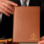 Personlig Scales of Justice PU-lærbok med navn og 100 linjerte sider Bursdagsgave til advokat