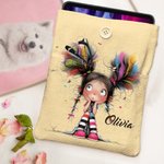 Personalised Whimsical Quirky Girl Button Book Sleeve Padded Protector with Name Birthday Back to School Gift for Book Lovers Readers
