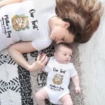 Personalized Our First Mother’s Day Sloth Baby Onesie and Mommy Matching T-Shirt with Names and Year Gift for Baby New Mom