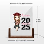 Personlig tecknad Graduate Character LED-nattlampa med namn och träbas Hemmabordsdekoration Grattis Graduation Present till skolkamrater Vänner