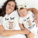 T-shirt et Onesie bébé 100% coton avec motif renard personnalisé Notre premier cadeau de fête des mères pour le nouveau-né et la nouvelle maman
