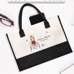 Gepersonaliseerde Vlinder Cartoon Zakelijk Vrouw Canvas Tas met Naam en Tekst Verjaardag Waardering Kantoorgeschenk voor Collega's Leiders