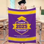 Gepersonaliseerde Multicolor Afstudeerhoed Zachte Fleece Deken met Jaar Schoolnaam en Warme Tekst Klas van 2025 Cadeau voor Afgestudeerde