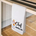 Personlig tecknad kvinnlig kockkaraktär 100% bomullsvåffelväv kökshandduk med namn bakning inflyttningspresent för kock matlagningsälskare