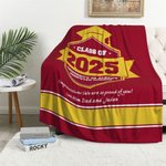 Gepersonaliseerde Multicolor Afstudeerhoed Zachte Fleece Deken met Jaar Schoolnaam en Warme Tekst Klas van 2025 Cadeau voor Afgestudeerde