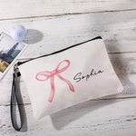 Coquette rosa personalizado arco bolsa de maquillaje con nombre y correa de muñeca Cumpleaños Regalo de boda para ella