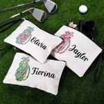 Personalisierte bunte Golfschläger Design tragbare Leinen Handtäschchen Make-up Tasche mit Namen Geburtstag Sport Team Geschenk für Golfliebhaber