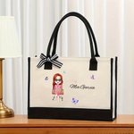 Gepersonaliseerde Vlinder Cartoon Zakelijk Vrouw Canvas Tas met Naam en Tekst Verjaardag Waardering Kantoorgeschenk voor Collega's Leiders