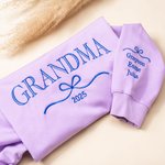 Personalised Multicolour Bow Embroidered Grandma Soft Sweatshirt Hoodie with 1-12 Grandkids' Names Mother's Day Birthday Gift for Grandma Mom