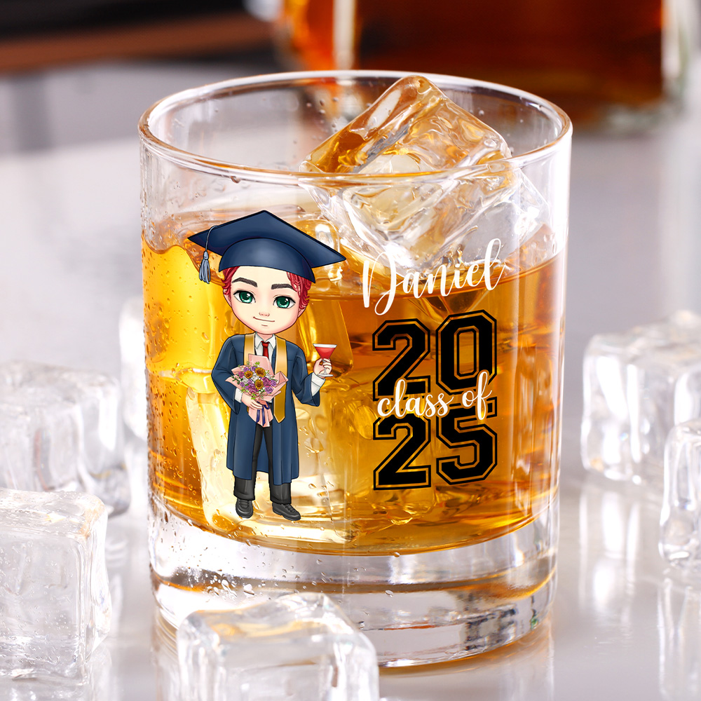 Verre à whisky 10oz avec nom et année Cadeau de fin d'études pour les camarades de classe et les amis