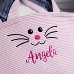 Personalisierter Gestreifter Karierter Osterkorb mit Hasenohren Kaninchen Eimertasche mit Besticktem Namen Ostern Eiersuche Party Geschenk für Kinder