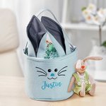 Personalisierter Gestreifter Karierter Osterkorb mit Hasenohren Kaninchen Eimertasche mit Besticktem Namen Ostern Eiersuche Party Geschenk für Kinder