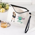 Personalizzato moda Cartoon Girl Birthstone nome borsa per il trucco con braccialetto viaggio Essentials compleanno damigella d'onore regalo per le ragazze le donne