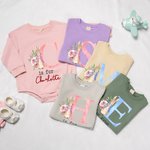 Gepersonaliseerd aquarel bloemen Bunny initiaal 100% katoen Baby rompertje met lange mouwen en naam Feest Outfit Pasen Baby Shower Gift voor pasgeborenen