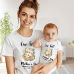 Personalized Our First Mother’s Day Sloth Baby Onesie and Mommy Matching T-Shirt with Names and Year Gift for Baby New Mom