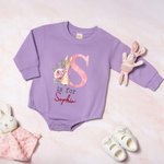 Gepersonaliseerd aquarel bloemen Bunny initiaal 100% katoen Baby rompertje met lange mouwen en naam Feest Outfit Pasen Baby Shower Gift voor pasgeborenen