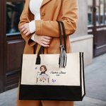 Gepersonaliseerde Vlinder Cartoon Zakelijk Vrouw Canvas Tas met Naam en Tekst Verjaardag Waardering Kantoorgeschenk voor Collega's Leiders