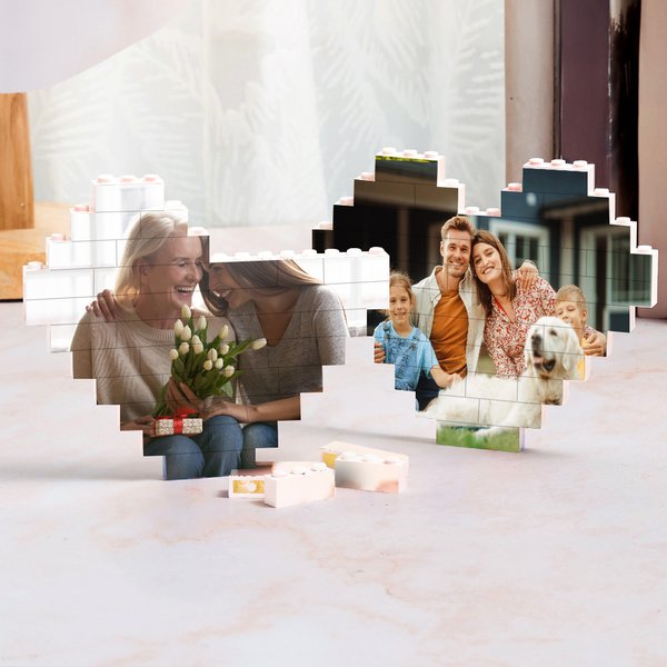 Personlig hjärtformad foto byggsten pussel födelsedag årsdag bröllopsgåva för familj