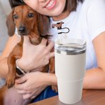 Personalized Dachshund Corgi Small Dogs Reusable Straw Topper with Initial Charm Accessory for Stanley Tumbler Birthday Gift for Dog Lover Owner