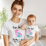 Personalized Our First Mother’s Day Dinosaur Baby Onesie and Mommy Matching T-Shirt with Names and Year Gift for Baby New Mom