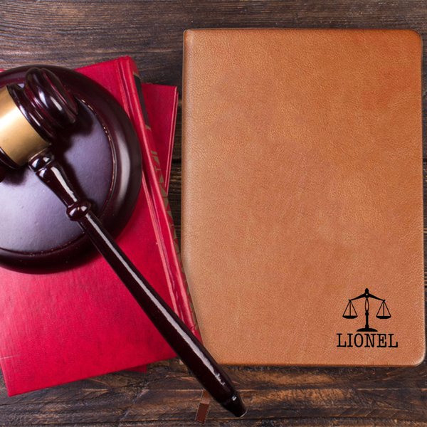 Personalised Scales of Justice PU Leather Notebook with Name and 100 Lined Pages Birthday Appreciation Office Gift for Lawyer