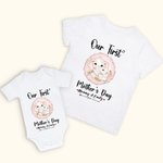 Ensemble T-shirt et Onesie pour bébé 100% coton avec motif d'éléphant personnalisé Notre premier cadeau de fête des mères pour le nouveau-né et la nouvelle maman