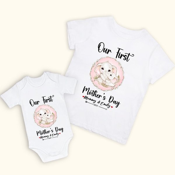 Adorable Elephant Design T-shirt and Onesie Set