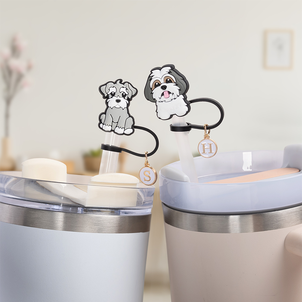 Teckel Corgi Petit Chien Personnalisé Paille réutilisable avec breloque initiale Accessoire pour gobelet Stanley Cadeau d'anniversaire pour Propriétaire Amoureux du Chien