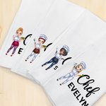 Personlig tecknad kvinnlig kockkaraktär 100% bomullsvåffelväv kökshandduk med namn bakning inflyttningspresent för kock matlagningsälskare